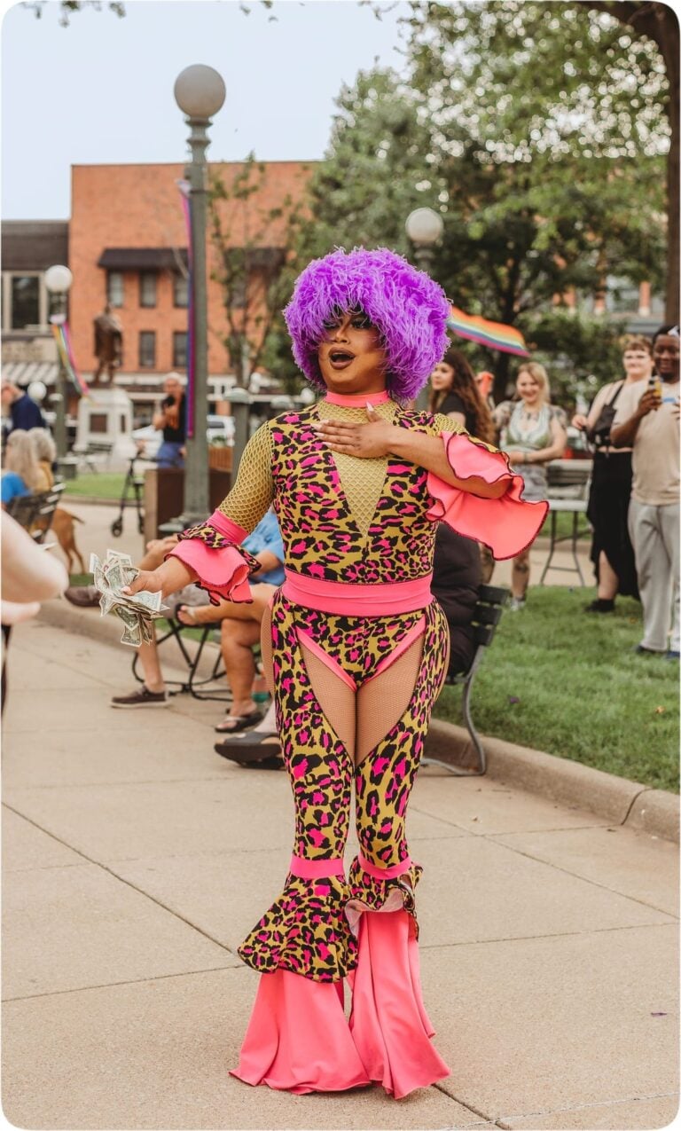 Pride celebration participant in downtown Oskaloosa