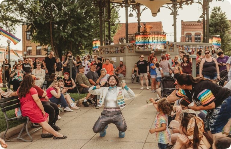 Community gathered at the town square gazebo
